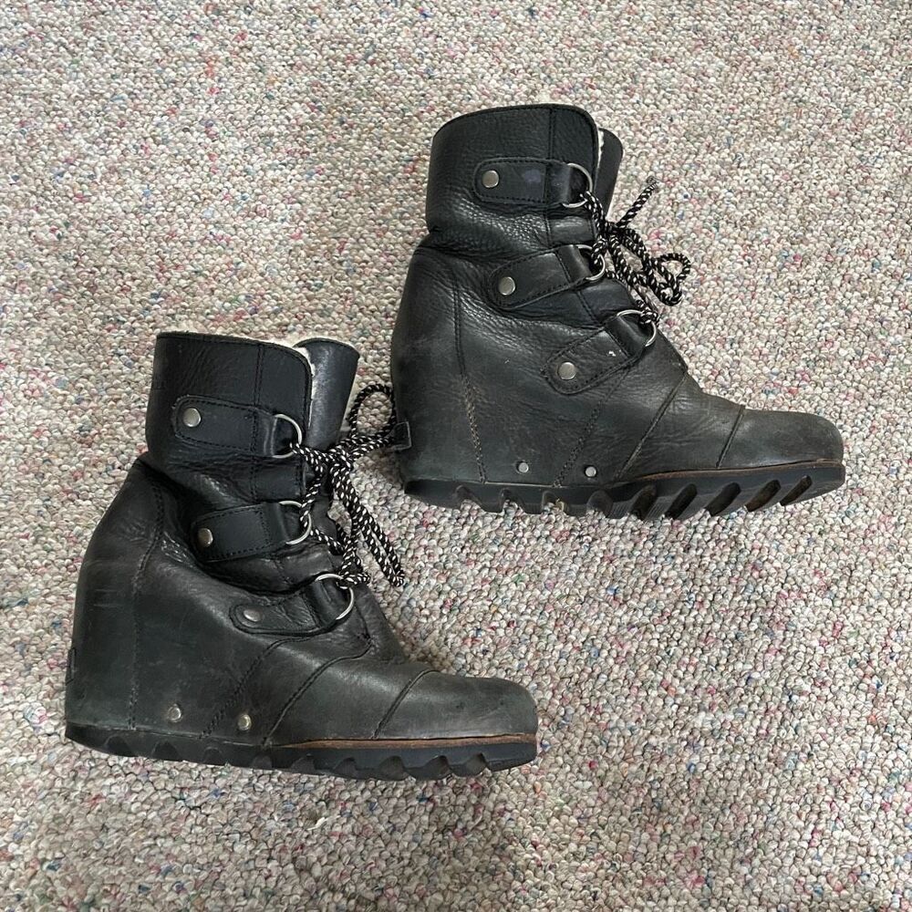 Sorel Joan of Arctic Wedge Leather Boots Fur Lined RARE - Picture 3 of 9